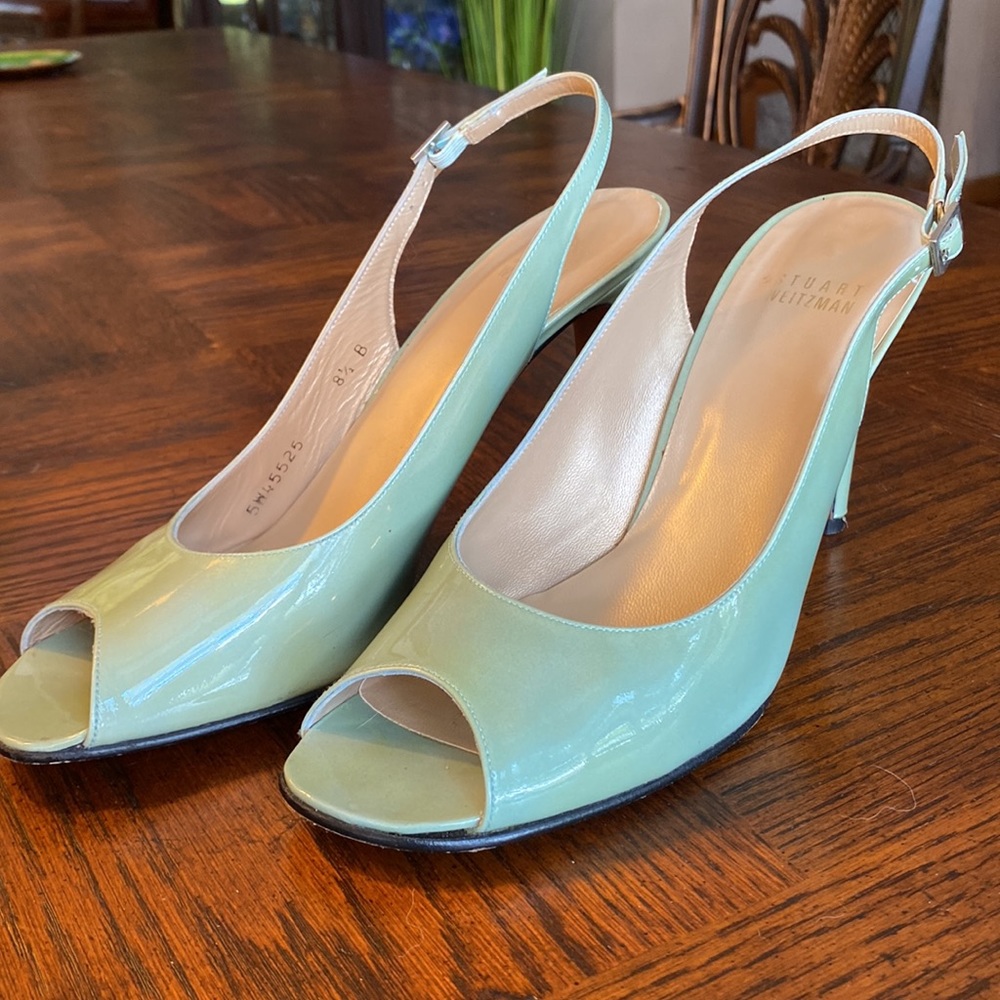 Euc Stuart Weitzman Sz 8.5m Open Toe Slingback Pu… - image 7